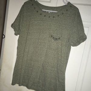 Terra & Sky Olive Green Studded Tee, 14W
